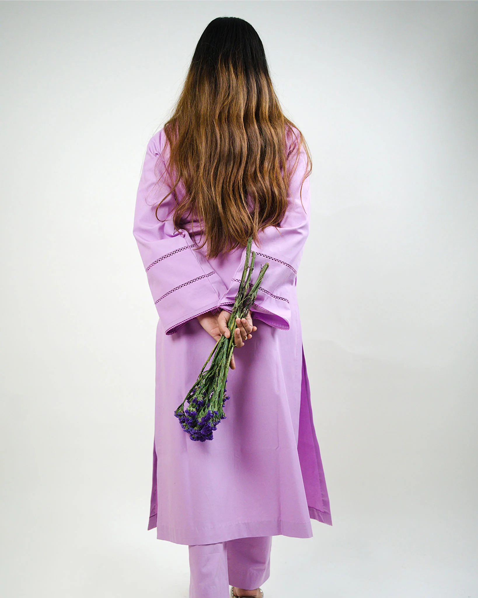 Lavender Blush Cotton Kurta with Pants - Set of 2 - Image 3
