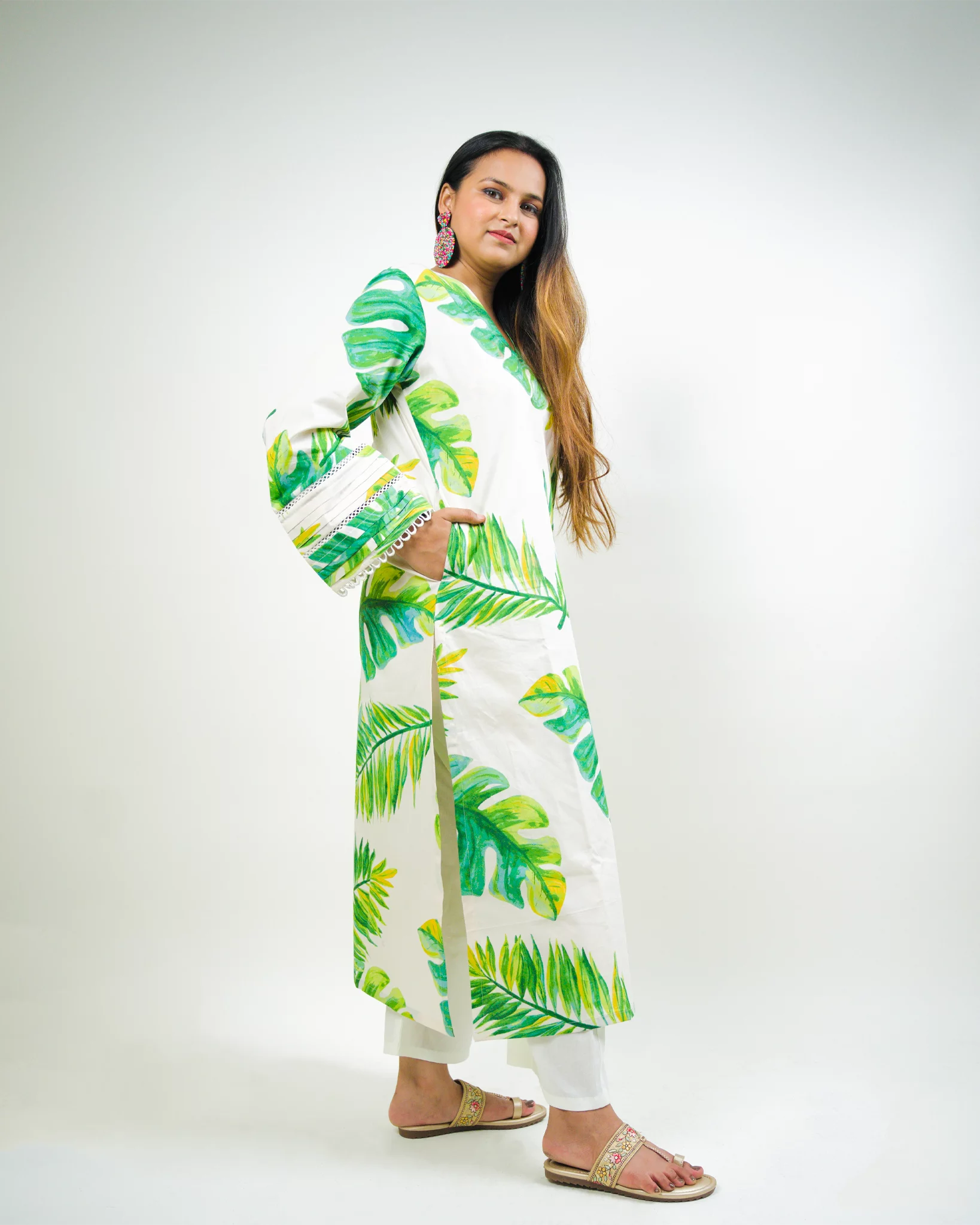 Lush Greenery Cotton Kurta with Pants - Set of 2 - Image 5