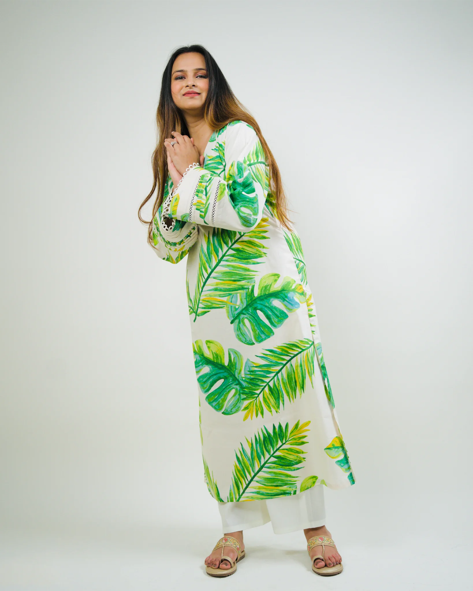 Lush Greenery Cotton Kurta with Pants - Set of 2 - Image 6