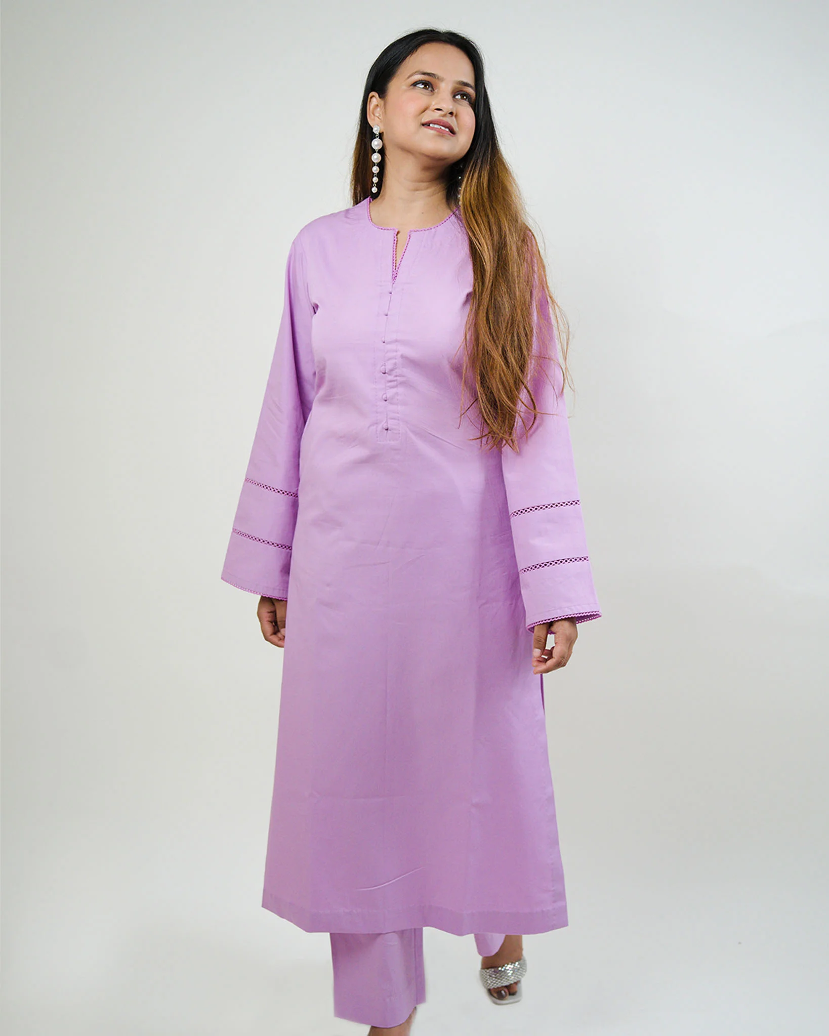Lavender Blush Cotton Kurta with Pants - Set of 2 - Image 5