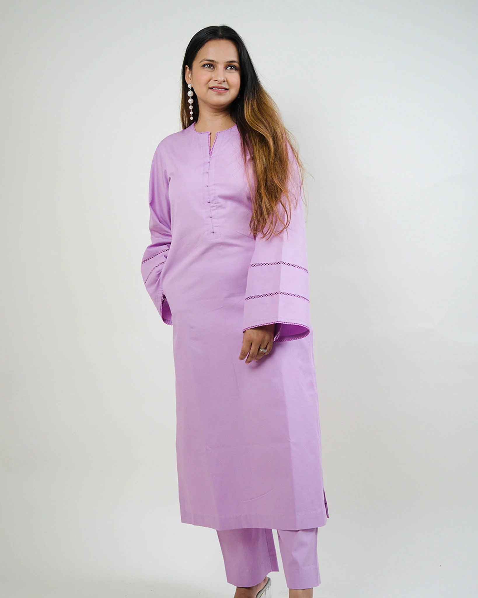 Lavender Blush Cotton Kurta with Pants - Set of 2