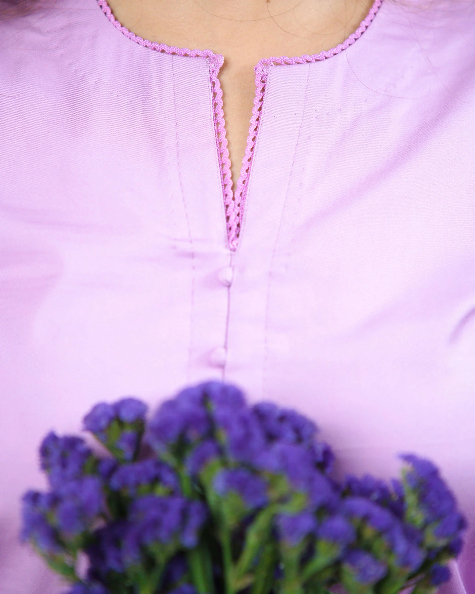 Lavender Blush Cotton Kurta with Pants - Set of 2 - Image 6