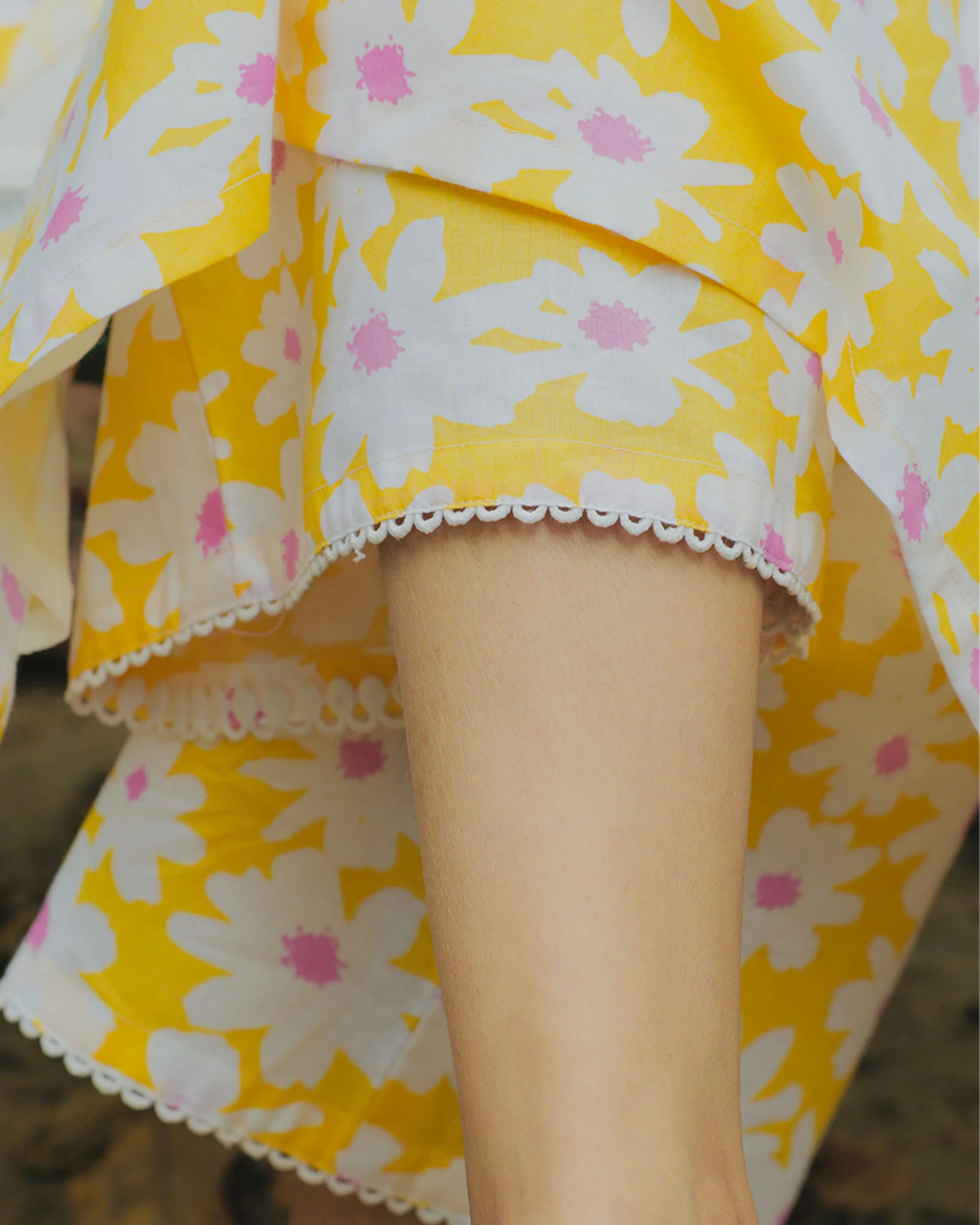 Yellow Daisy Cotton Kurta with Pants - Set of 2 - Image 2