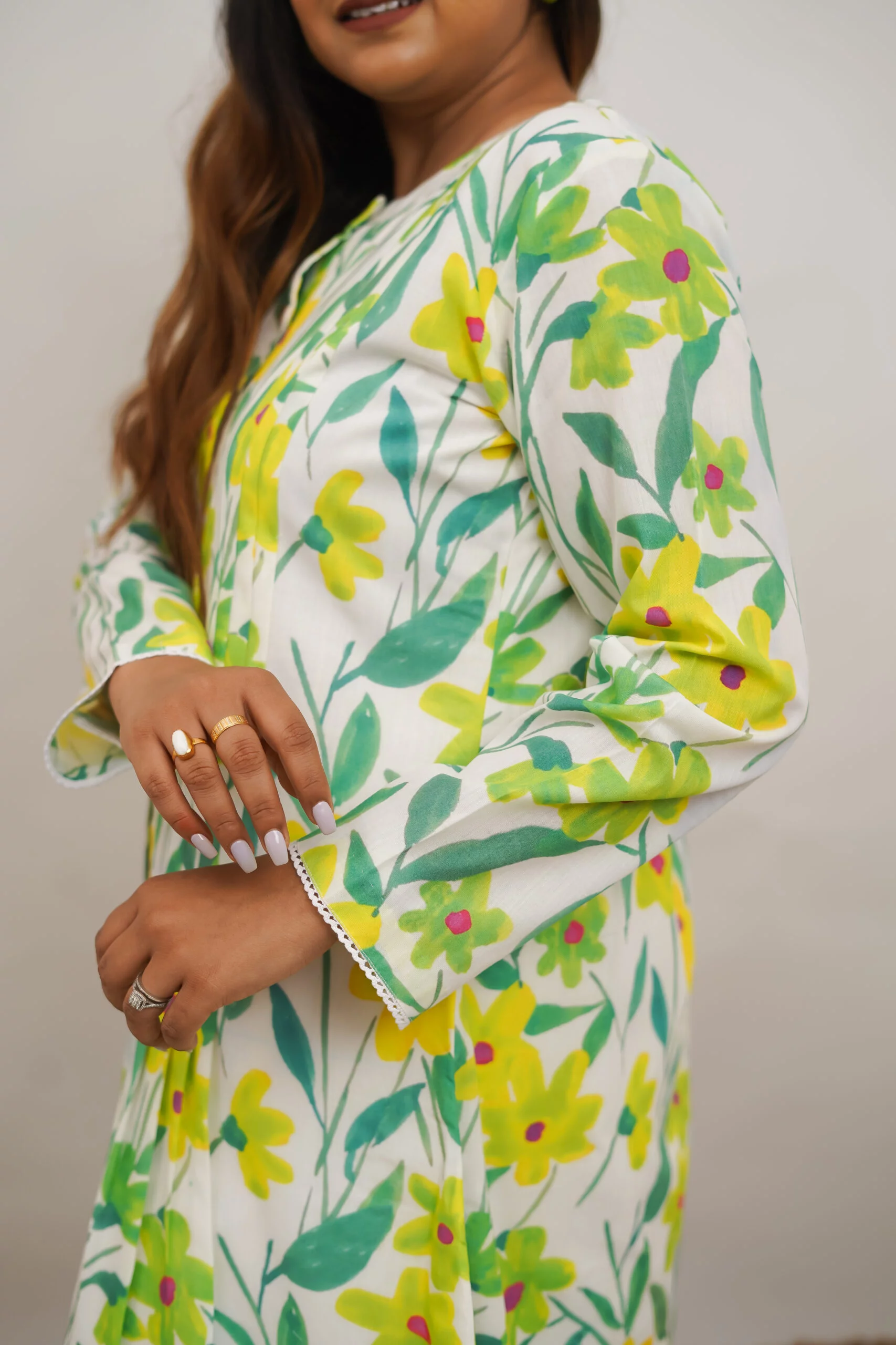 Spring Flora Front Open Cotton Kurta with Pants - Set of 2 - Image 4