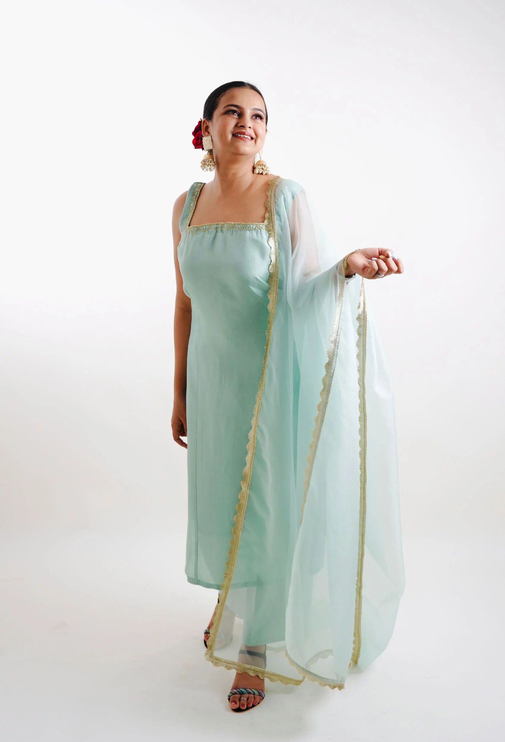 Glimmering Green Kurta With Pants And Dupatta (Set Of 3)