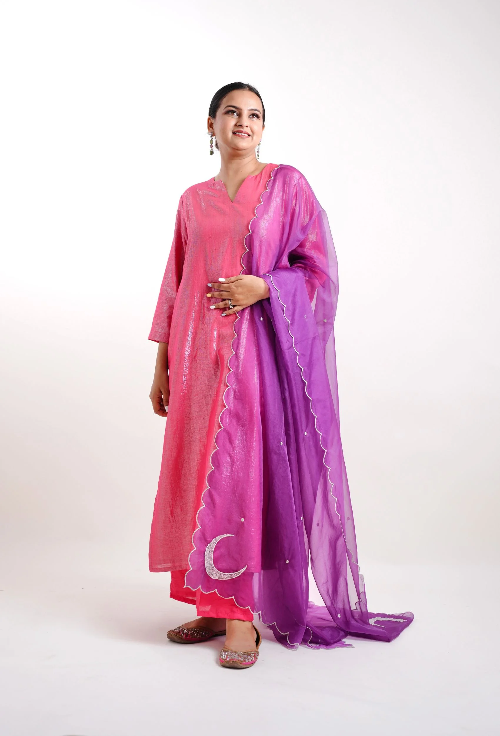 Electric Pink Kurta With Pants And Dupatta (Set Of 3) - Image 2