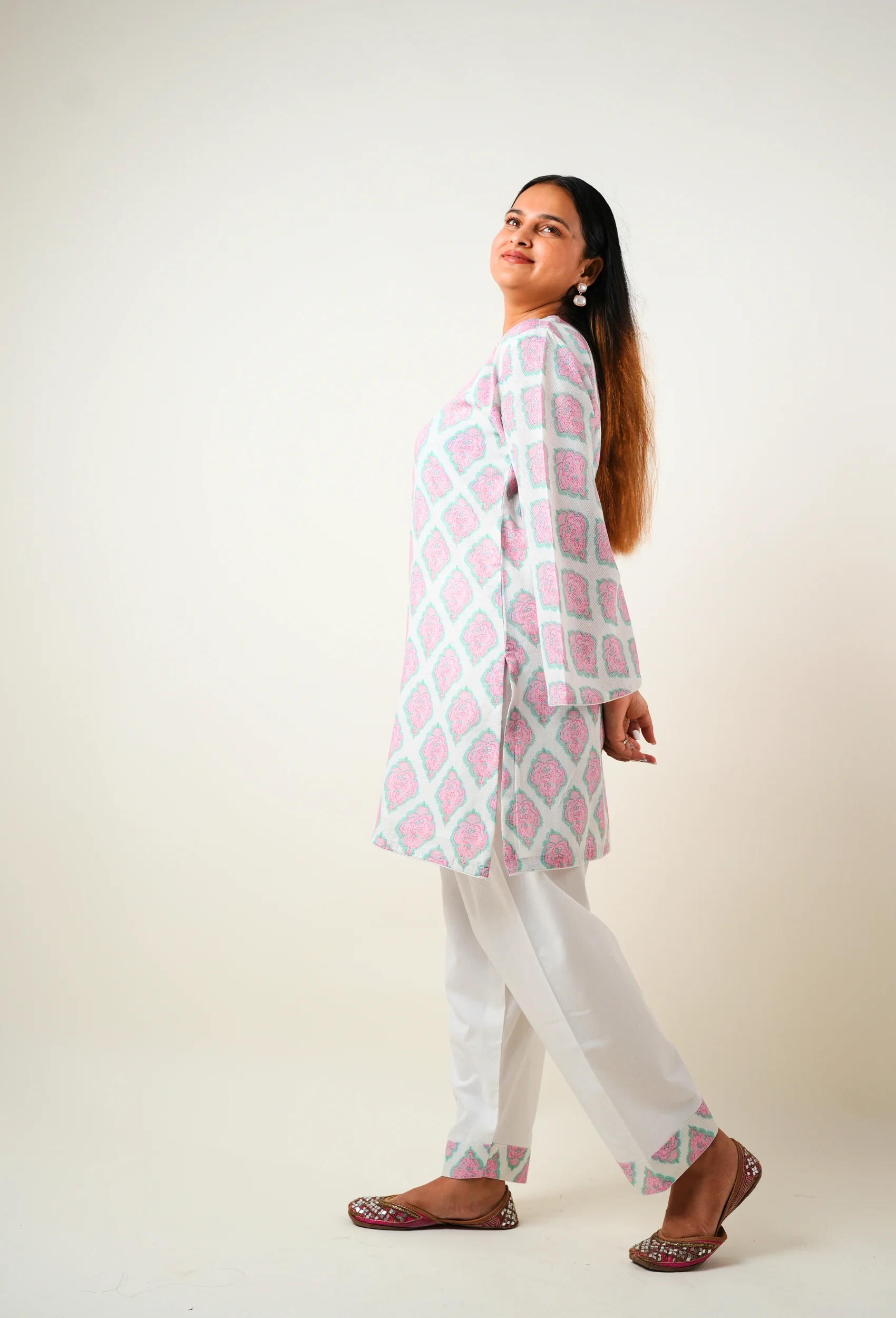 Chandan Double Kota Semi Salwar Kurta with Pants - Set of 2 - Image 3