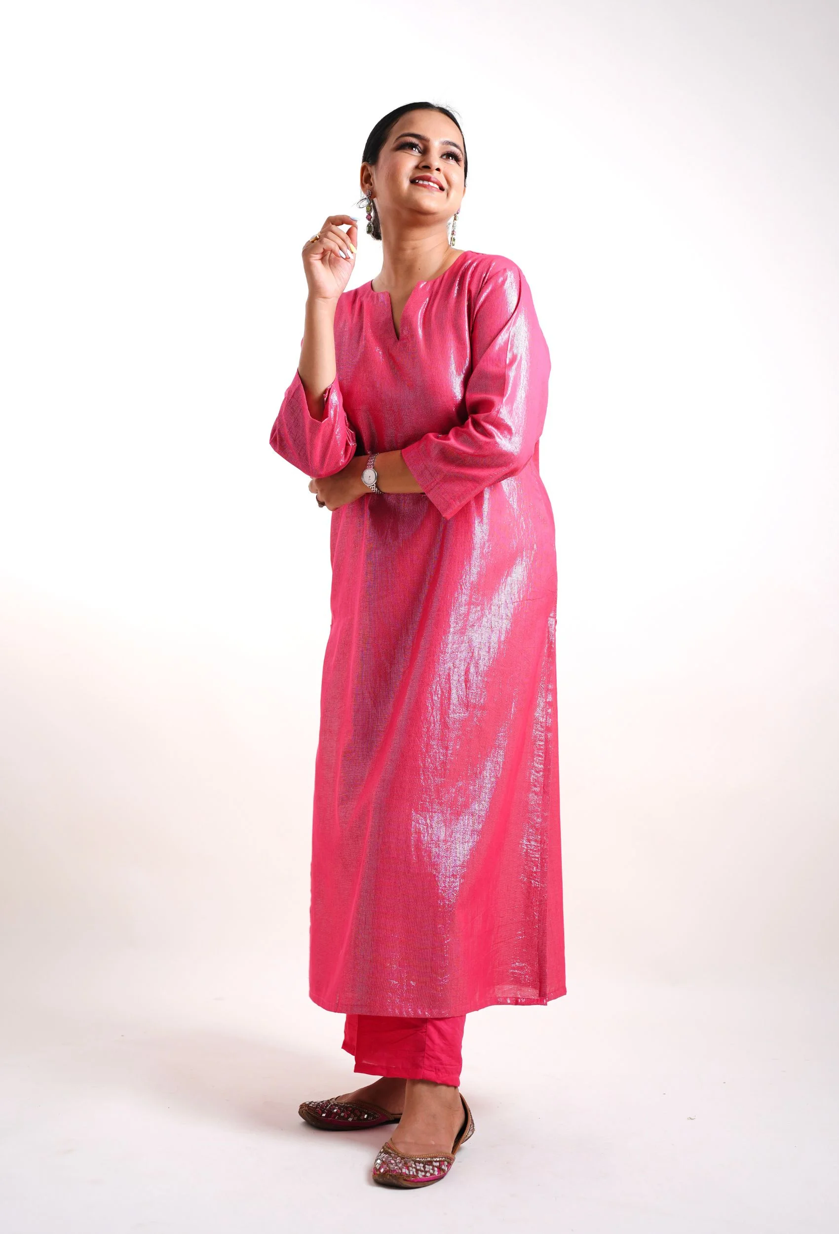 Electric Pink Kurta With Pants And Dupatta (Set Of 3) - Image 5