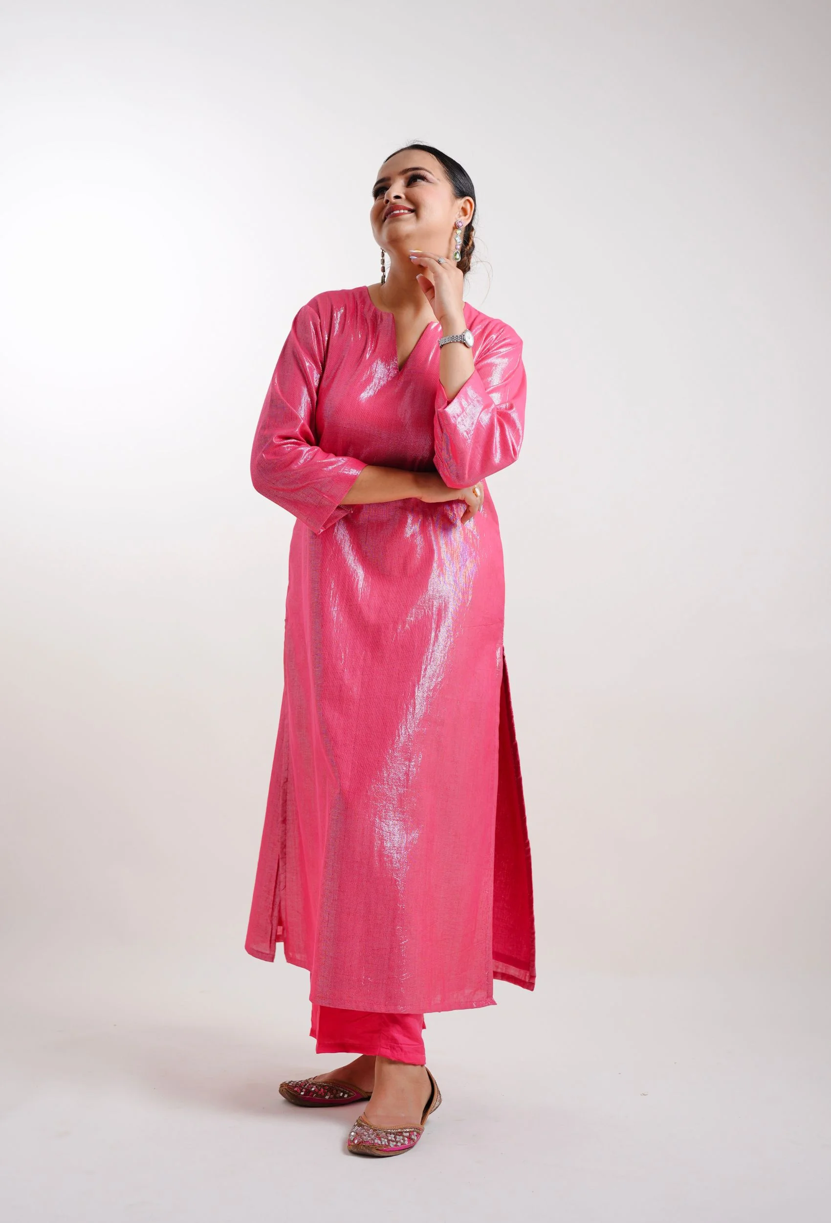 Electric Pink Kurta With Pants And Dupatta (Set Of 3) - Image 7