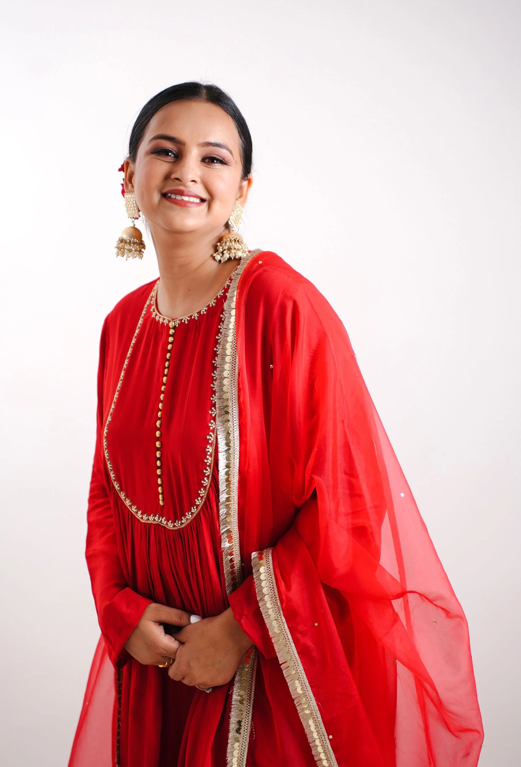 Ruby Red Kurta With Pants And Dupatta (Set Of 3) - Image 3