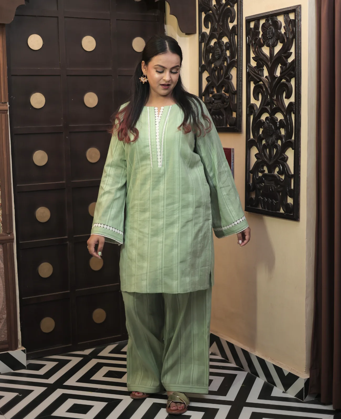 Chhaya Pure Cotton Solid Kurta Set with Farshi Salwar - Set of 2 - Image 2