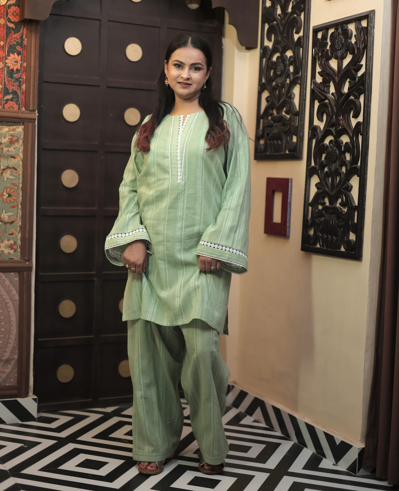 Chhaya Pure Cotton Solid Kurta Set with Farshi Salwar - Set of 2 - Image 4