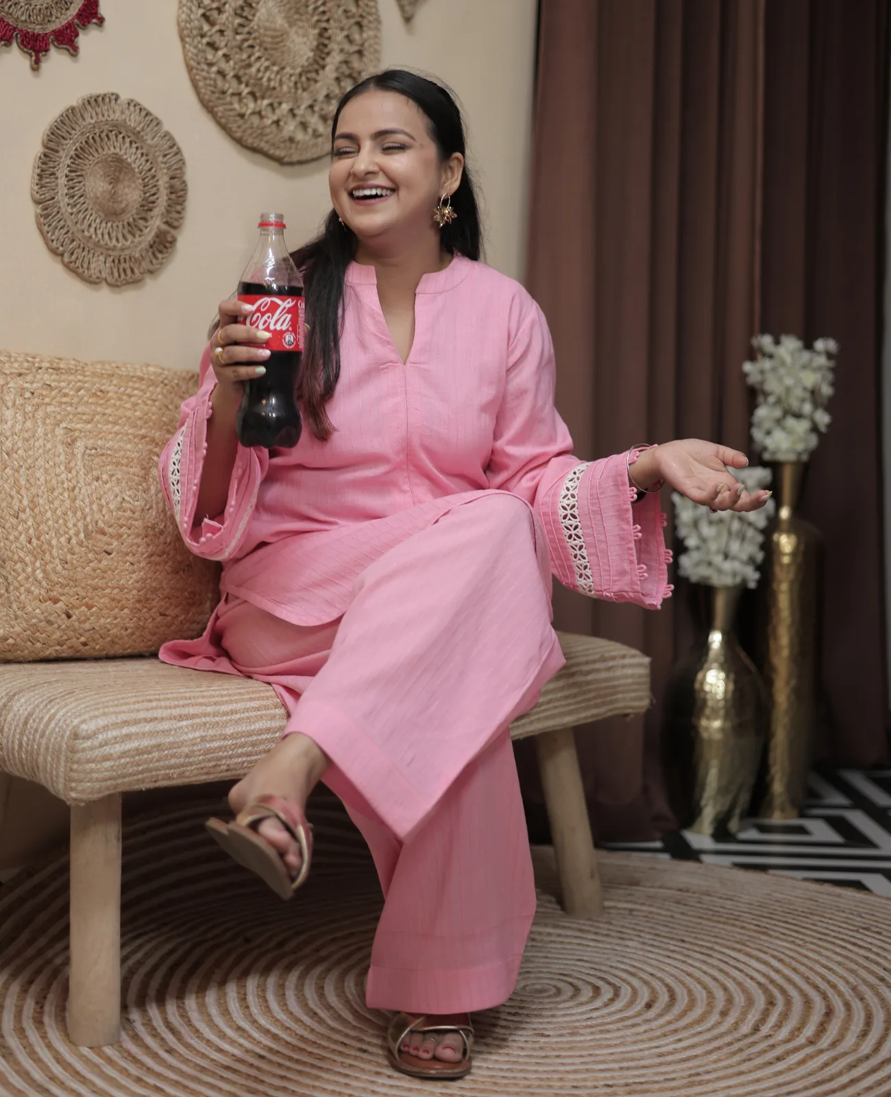 Mehak Pure Cotton Solid Kurta Set with Farshi Salwar - Set of 2 - Image 2